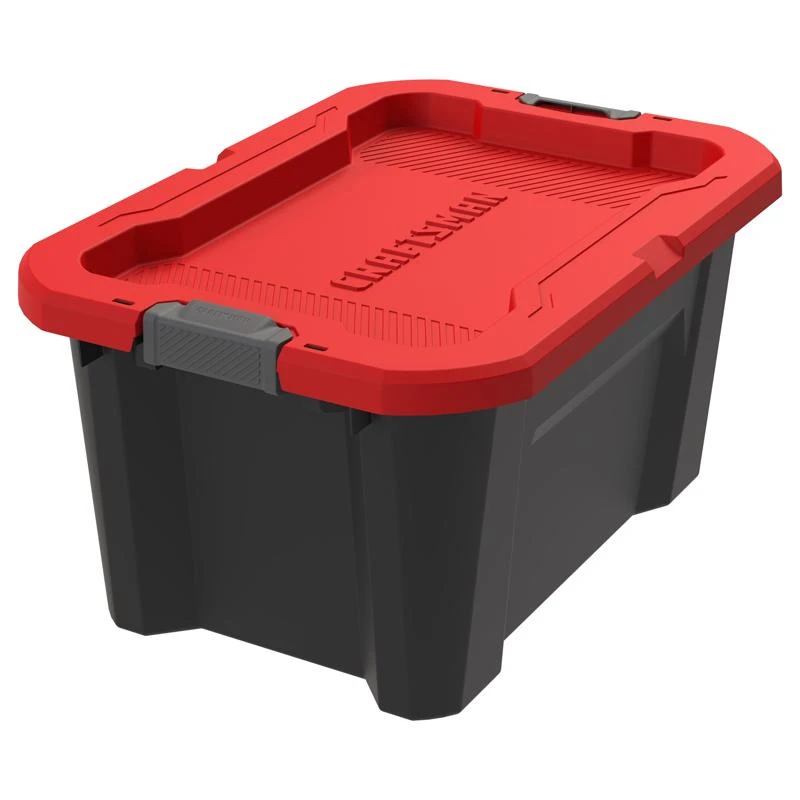 Craftsman 20 Gallon Black/red Storage Tote With Latching Lid And Stackable Design