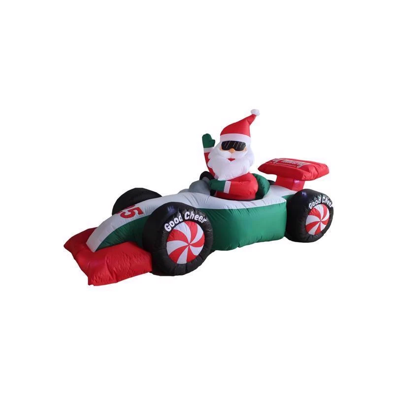 A Holiday Company 4 Ft Led Clear Santa With Race Car Inflatable
