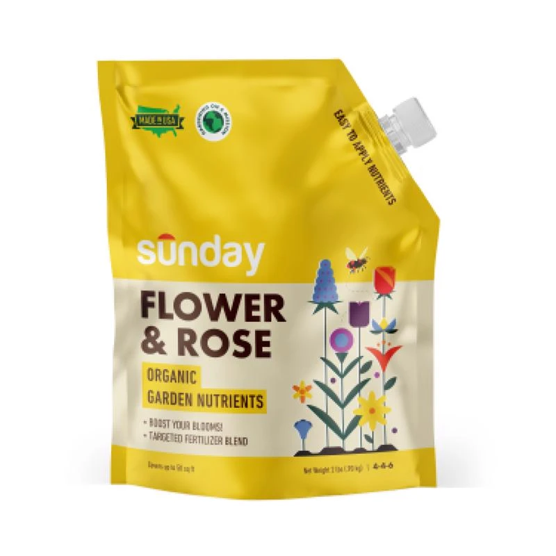 Sunday Organic Rose 4-4-6 Granular Fertilizer 2 lb Bag OMRI Certified for Roses & Blooms
