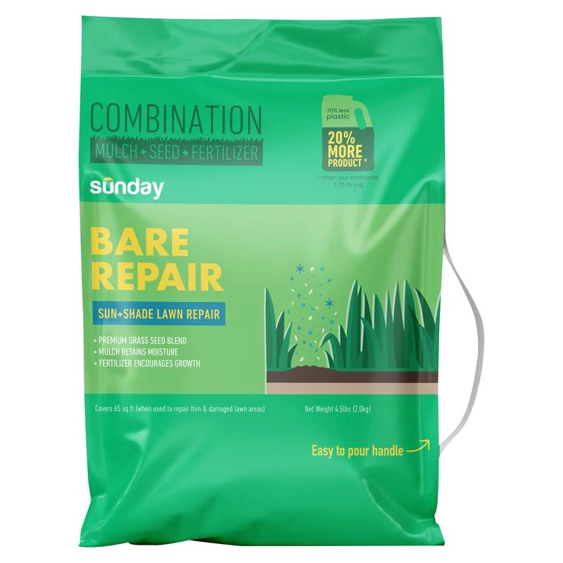Sunday Bare Repair Tall Fescue Grass Seed Fertilizer Mulch 4.5 Lb Sun Shade