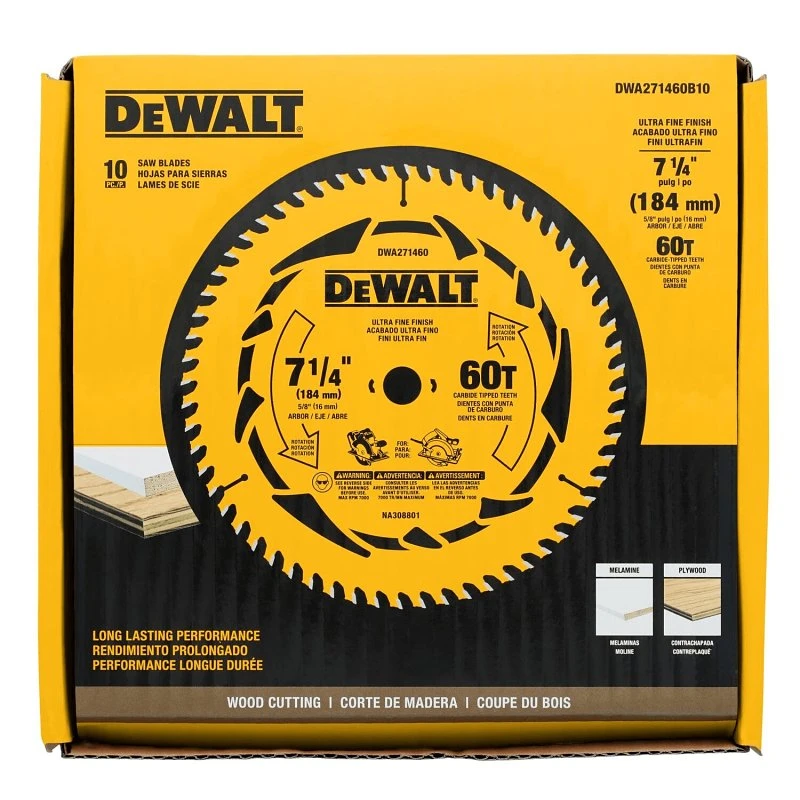 Dewalt 7-1/4 Inch Tungsten Carbide Tipped Circular Saw Blade 60 Teeth