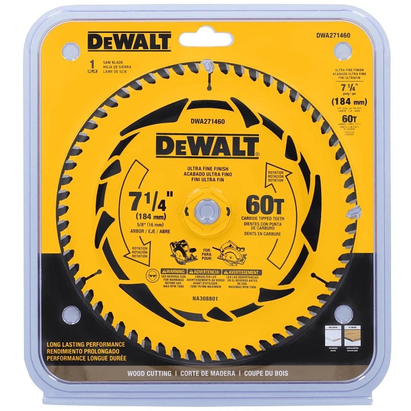 Dewalt 7-1/4 Inch Tungsten Carbide Circular Saw Blade 60 Teeth 5/8 Inch Arbor