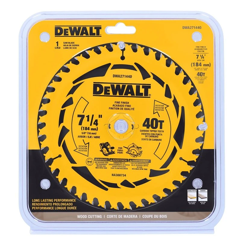 Dewalt 7-1/4 Inch Diameter Tungsten Carbide Circular Saw Blade 40 Teeth