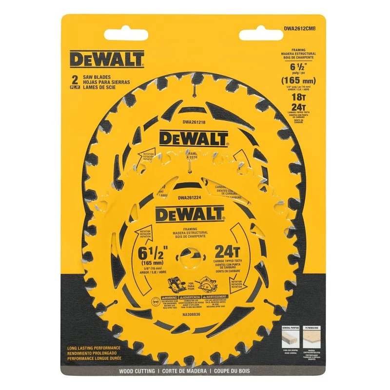 Dewalt 6-1/2 Inch Tungsten Carbide Circular Saw Blade Set, 18 & 24 Teeth, 2 Piece