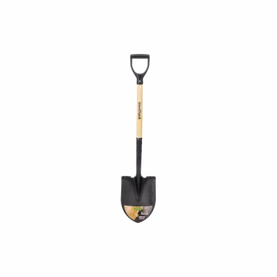 Round Point Garden Shovel with Serrated Edge and Fiberglass D-Handle