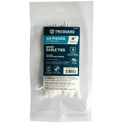 Self-Locking Cable Ties, White, 4 In., 40-Pk.