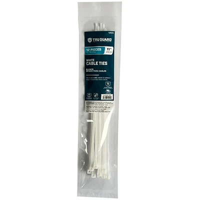 Self-Locking Cable Ties, White, 11 In., 12-Pk.