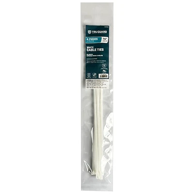 Self-Locking Cable Ties, White, 14 In., 8-Pk.