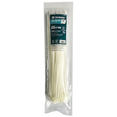 Self-Locking Cable Ties, White, 14 In., 100-Pk.