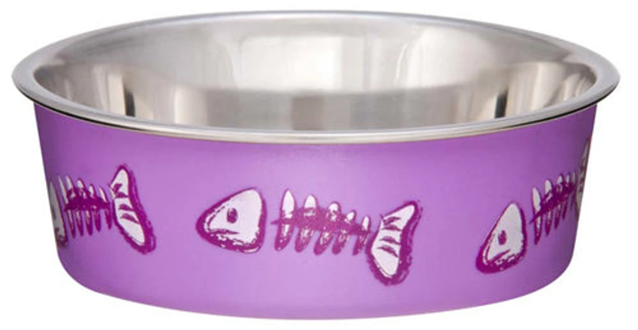 Loving Pet Bella Purple Fish Bones Stainless Steel Bowl 1 cup