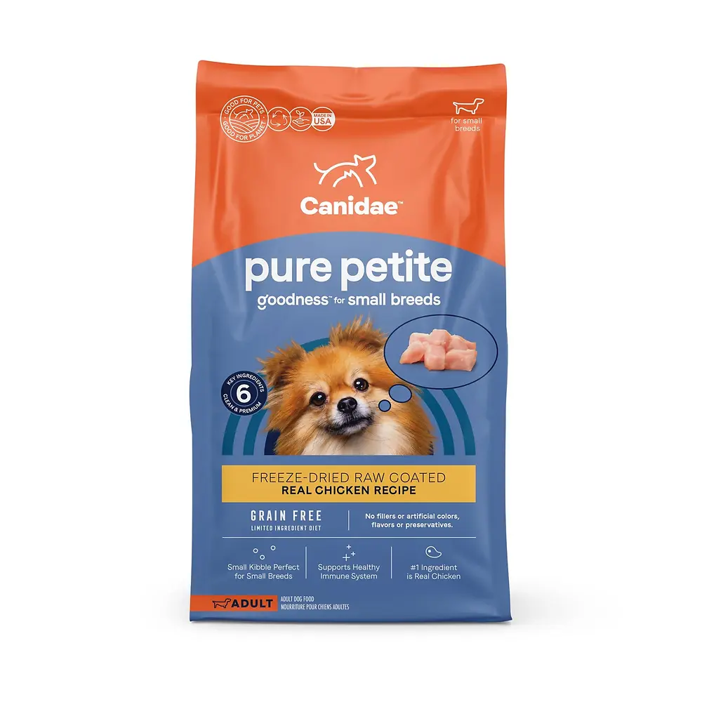 CANIDAE PURE Grain Free Petite Small Breed with Chicken Fresh Freeze Dried Raw Coated Dry Dog Food, 10lb