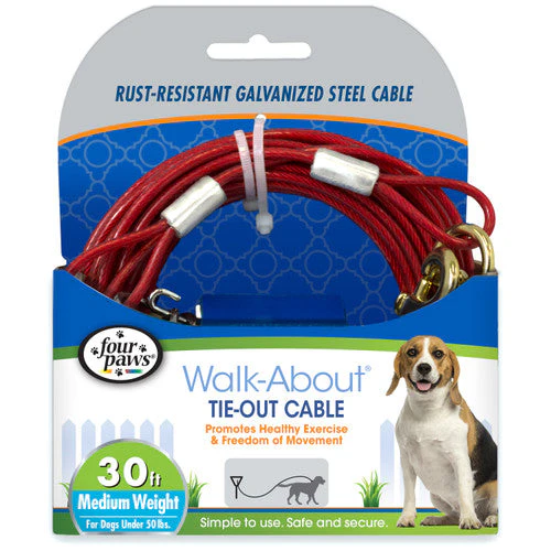 Four Paws Red Medium Cable Tie Out 30'