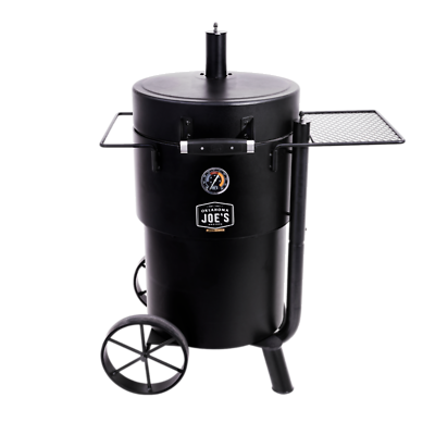 Bronco Barrel Drum Smoker with Porcelain-Coated Steel Construction and 630 Square Inch Cooking Area