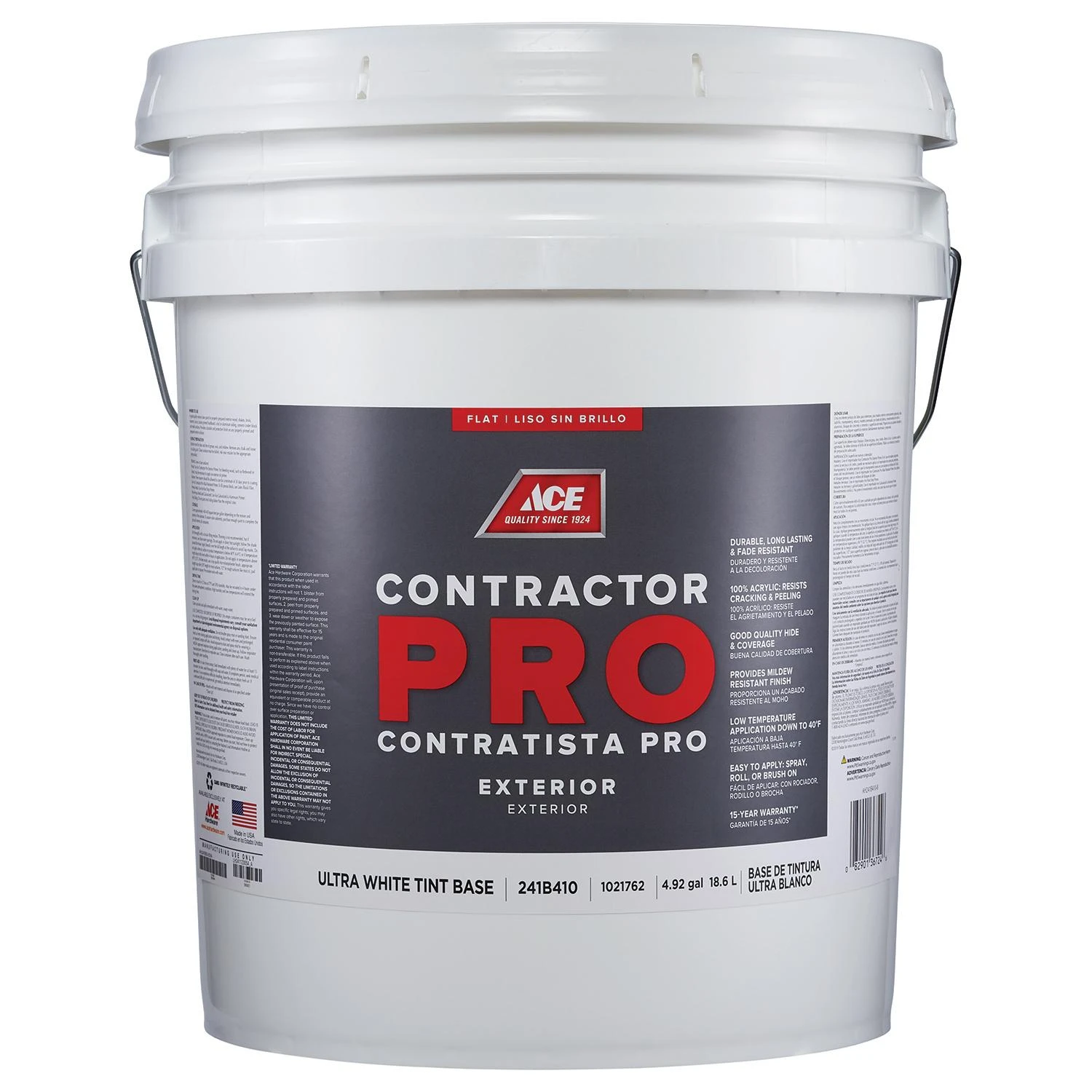 Ace Contractor Pro Flat Tint Base Ultra White Exterior Paint 5 Gallon