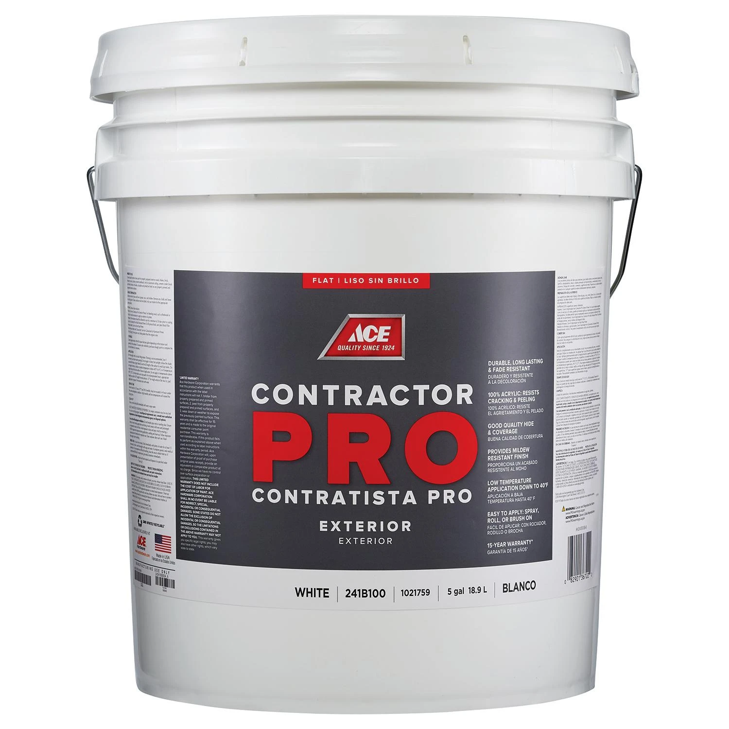Ace Contractor Pro Flat White Acrylic Latex Exterior Paint 5 Gallon