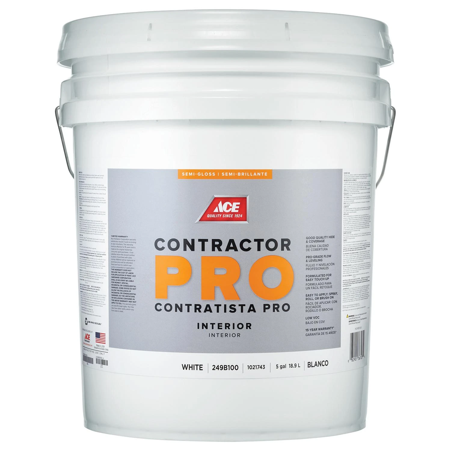 Ace Contractor Pro Semi-gloss White Water-based Interior Paint 5 Gallon