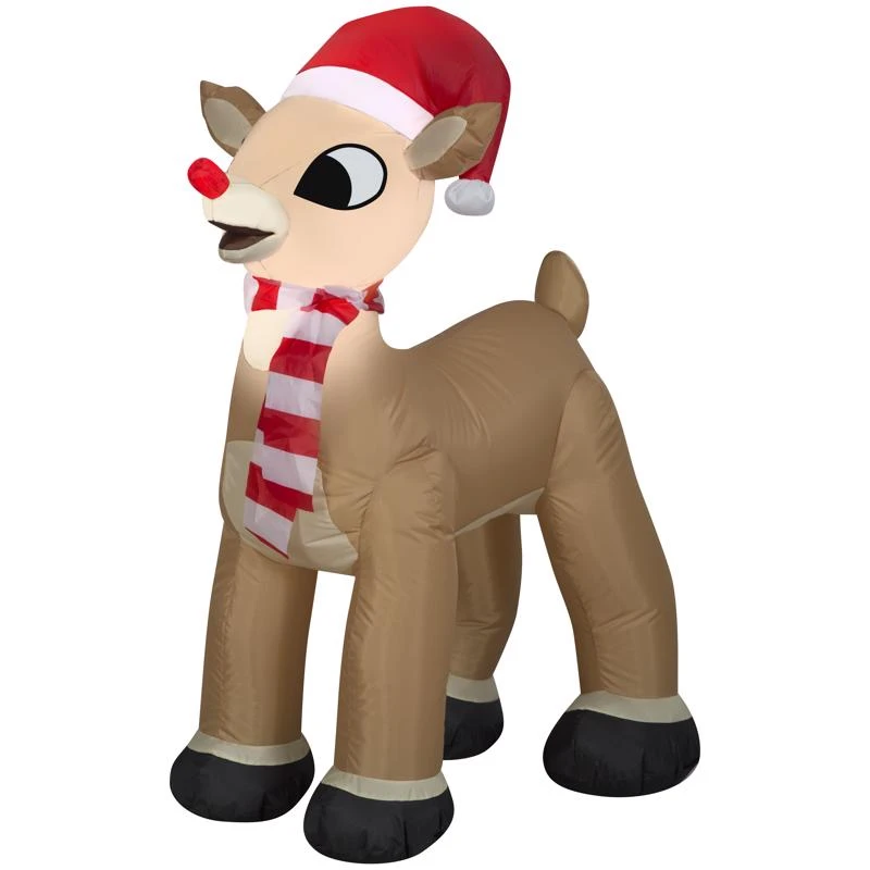 Gemmy 42 In. Christmas Inflatable Rudolph The Red-nosed Reindeer With Santa Hat And Scarf