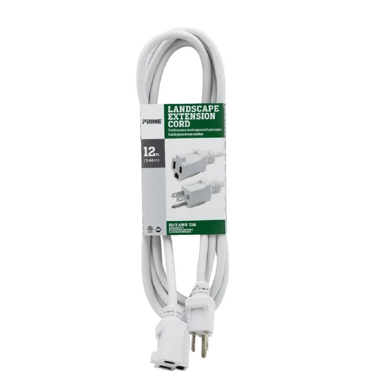 Prime Outdoor 12 Ft. L White Extension Cord 16/3 Sjtw For Landscape Use