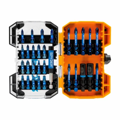 30-Piece Mach-Blue Impact Driver Bit Set with Assorted Phillips, Square, and Torx Bits