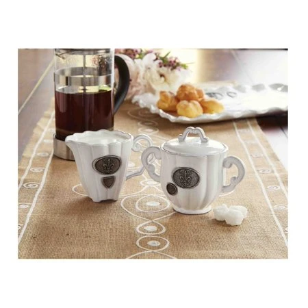 Mud Pie Fleur De Lis Cream And Sugar Set - Elegant Ceramic Design