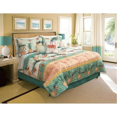 Safdie & Co. 5 Piece Printed Quilt Set Full/queen Maui Design