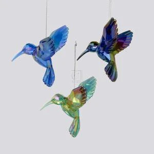 Set Of 3 Assorted Shiny Acrylic Hummingbird Ornaments
