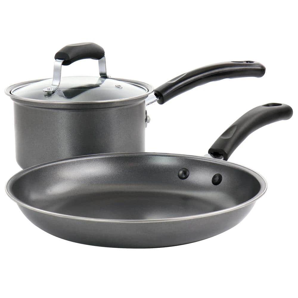 Gibson Everyday Highberry 3-piece Non-stick Carbon Steel Cookware Set, Gray
