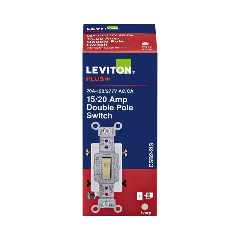 Leviton 20 Amp Double Pole Toggle Ac Quiet Switch Ivory 277 Volt