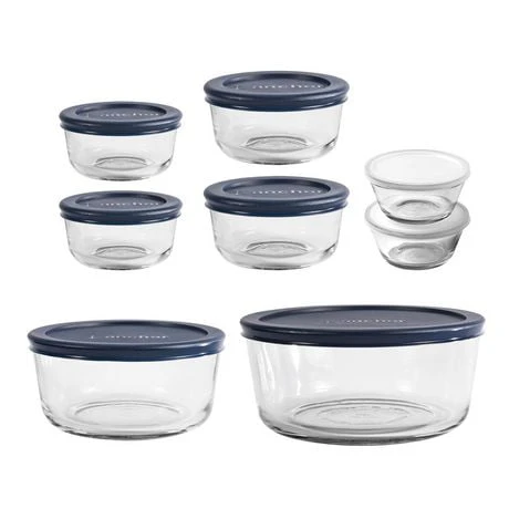 Anchor Hocking 16 Piece Round Glass Food Storage Set With Red Lids 13326ahg18