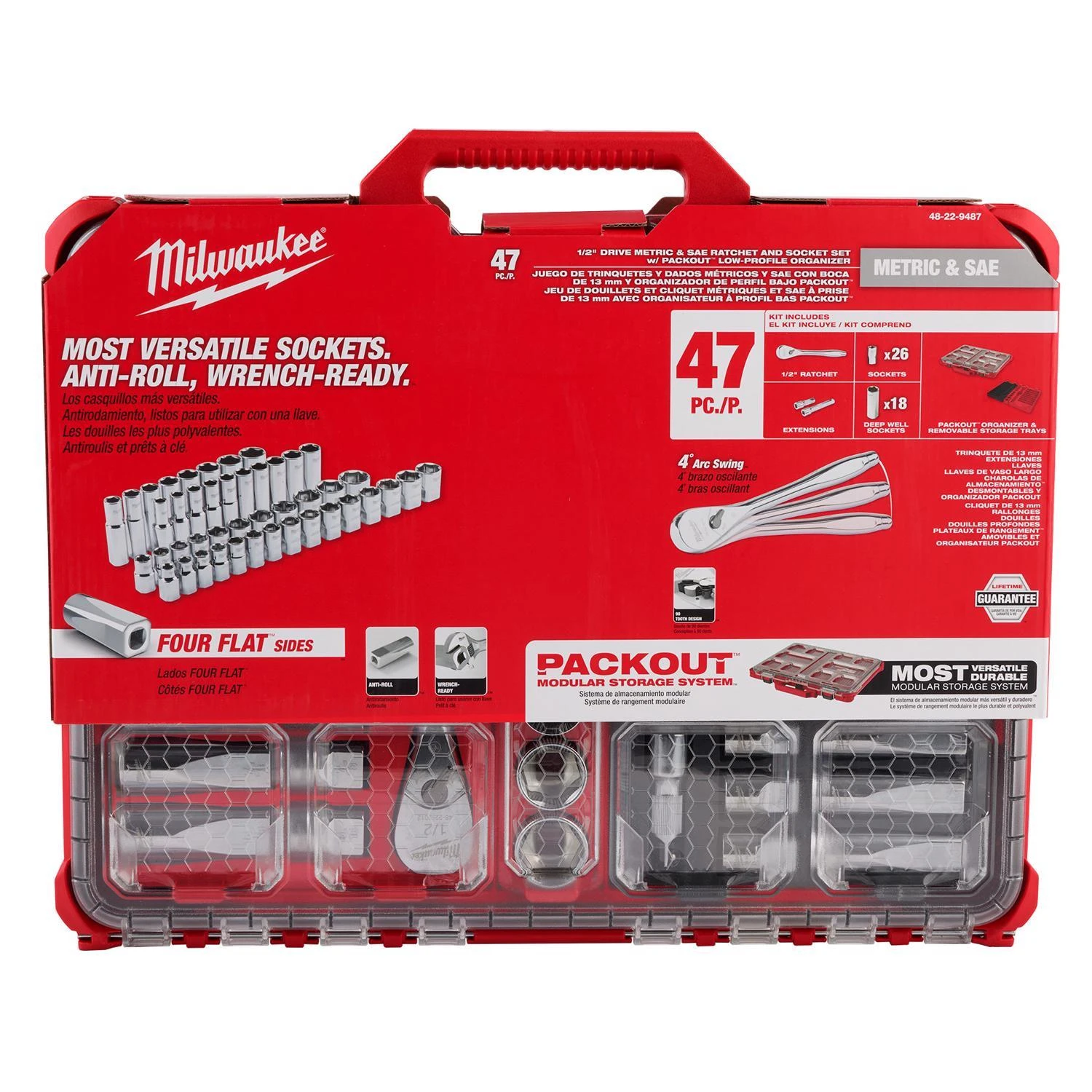 MWK48-22-9487 0.5 in. Ratchet & Socket Sets&#44; Red - 47 Piece