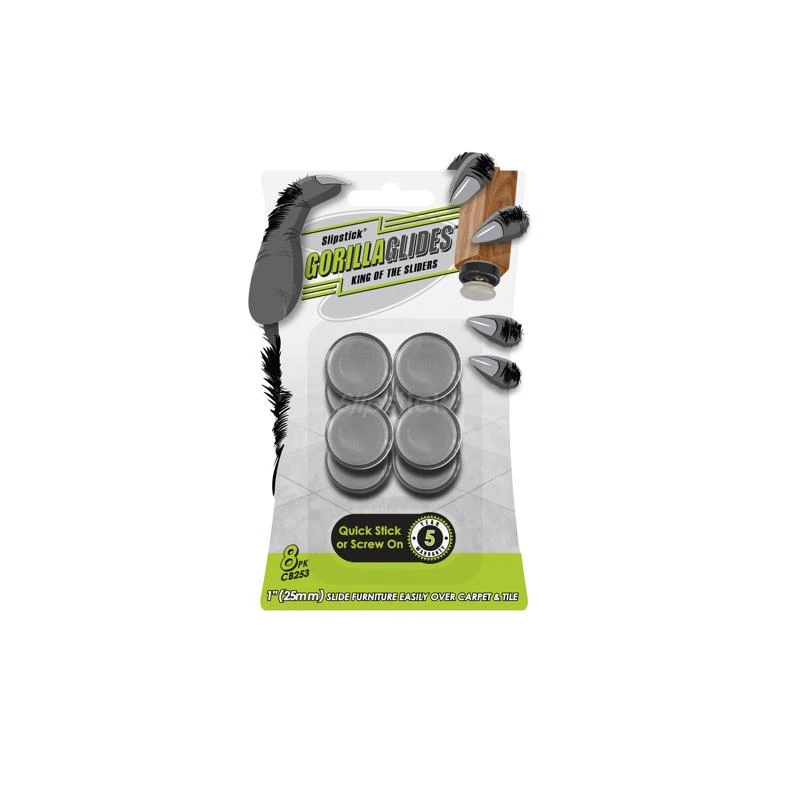 Slipstick GorillaGlides Gray 1 in. Screw-On Plastic Chair Glide 8 pk