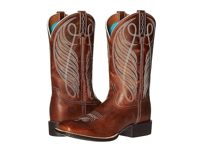 Ariat Round Up Wide Square Toe Western Boots For Ladies - Dusted Brown - Size 9m