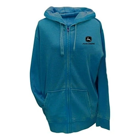 Ladies Small Town John Deere Girl At Heart Full Zip Hoodie Turquoise Medium