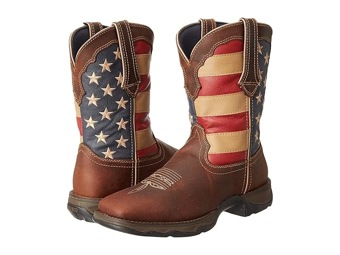Durango Lady Rebel Women's Patriotic Pull-on Western Boots, Size 6.5 M, Brown/union Flag