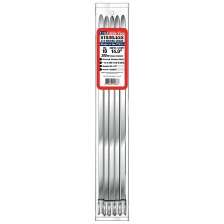 US Cable Ties 14SSW10 14 Inch 300 Pound 316 Wide Stainless Steel Ties, 10 Pack