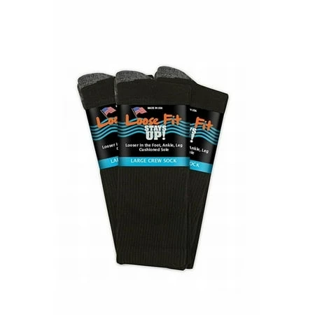 Extra Wide Sock Co. Black Men's Large Loose Fit Stay Up Crew Socks