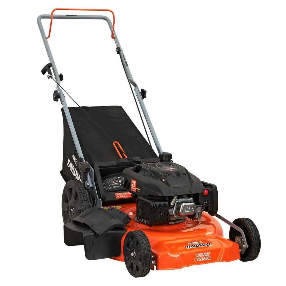 Yardmax 21 Inch 170cc 3-in-1 Gas Walk Behind Push Lawn Mower High Rear Wheels