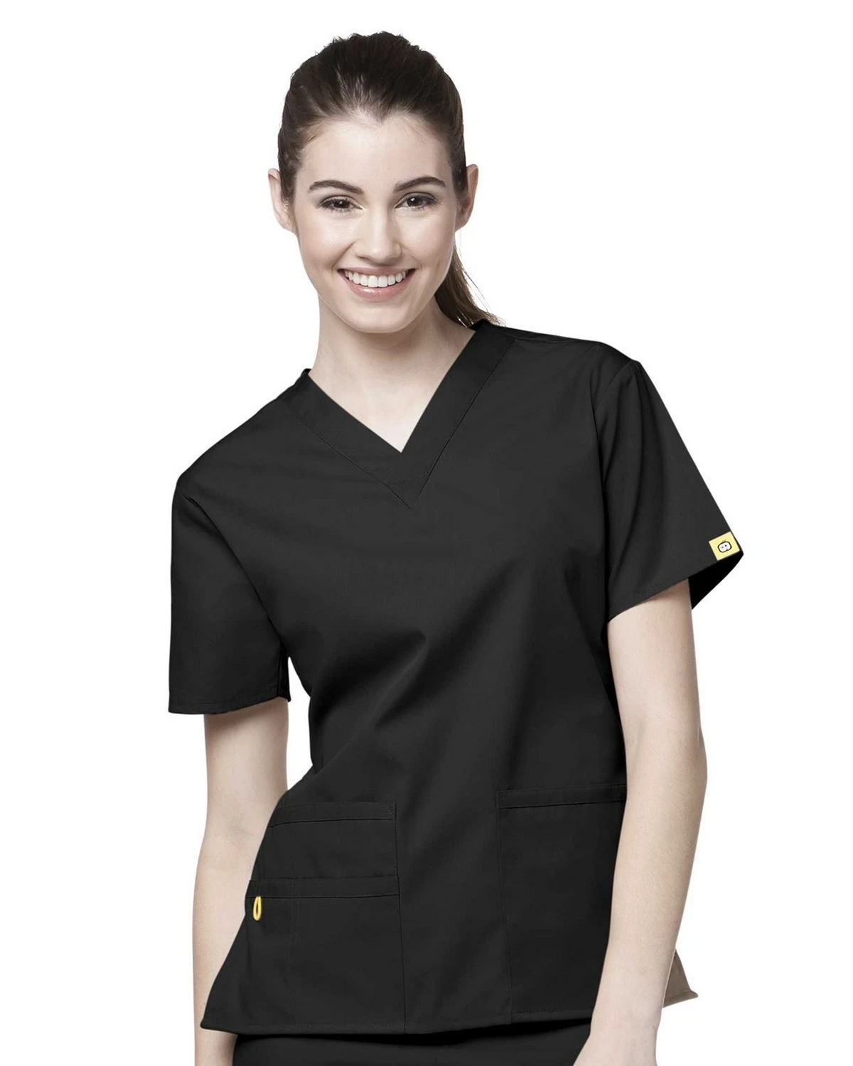 Wonderwink Women's Bravo V-neck Scrub Top, 5-pocket, Black, X-large