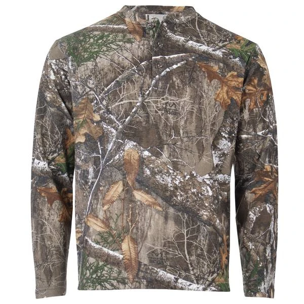 Realtree Men's Cvc Waffle Knit Thermal Henley Shirt