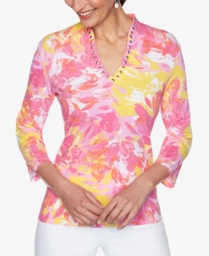 Ruby Rd. Women's Misses Knit Embellished Blossoms Top