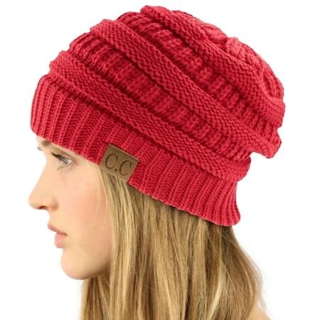Cc Classic Winter Fall Trendy Chunky Stretchy Cable Knit Beanie Hat Solid Hot Pink