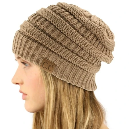 Cc Classic Winter Fall Trendy Chunky Stretchy Cable Knit Beanie Hat Solid Taupe