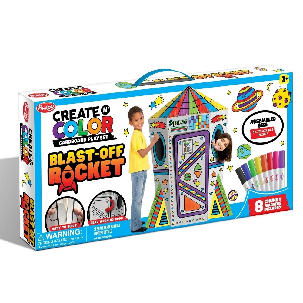 Create And Color Cardboard Blast-off Rocket Playset Kit For Kids