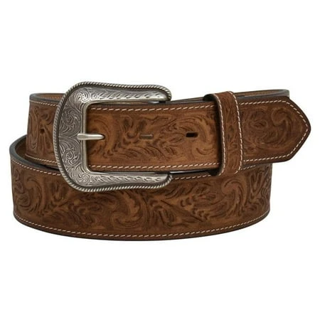 3d Floral Embossed Natural Mens Western Fashion Belt, Brown - Size 42