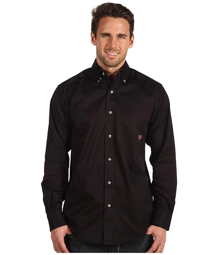 Ariat Men's Solid Twill Button Up Shirt, Black, Long Sleeve, Small