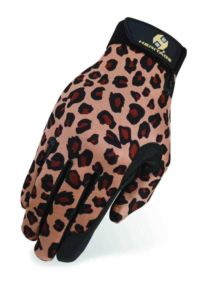 Heritage Performance Riding Gloves - 7 Size Leopard Print For Equestrian Use