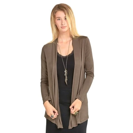 Women's Long Sleeve Open-front Draped Cardigan Sweater Tunic In Taupe, Size L