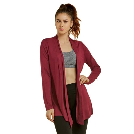 Women's Classic Chic Rayon Fabric Cardigan Sweater, Open Drape, Size S, Burgundy