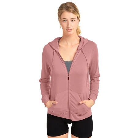 Women's Thin Cotton Zip Up Hoodie Jacket Large Mauve Rose