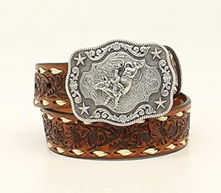 N4436208-24 0.25 In. Boys Floral Embossed Laced Belt, Tan - Size 24